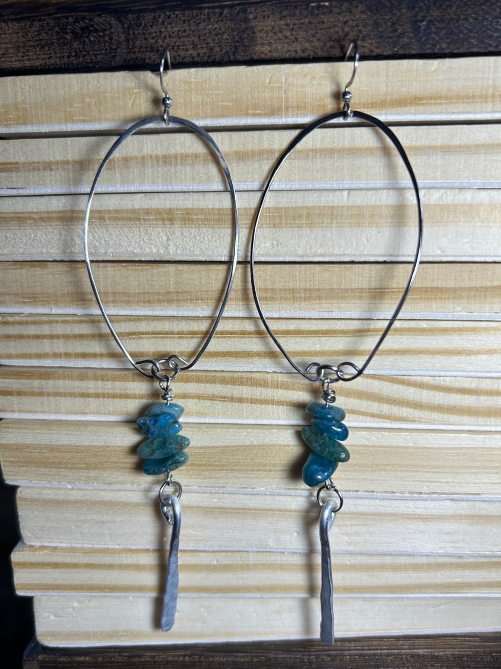 3/$25 Silver Hoop Earrings with Blue Apatite Gemstone Stack